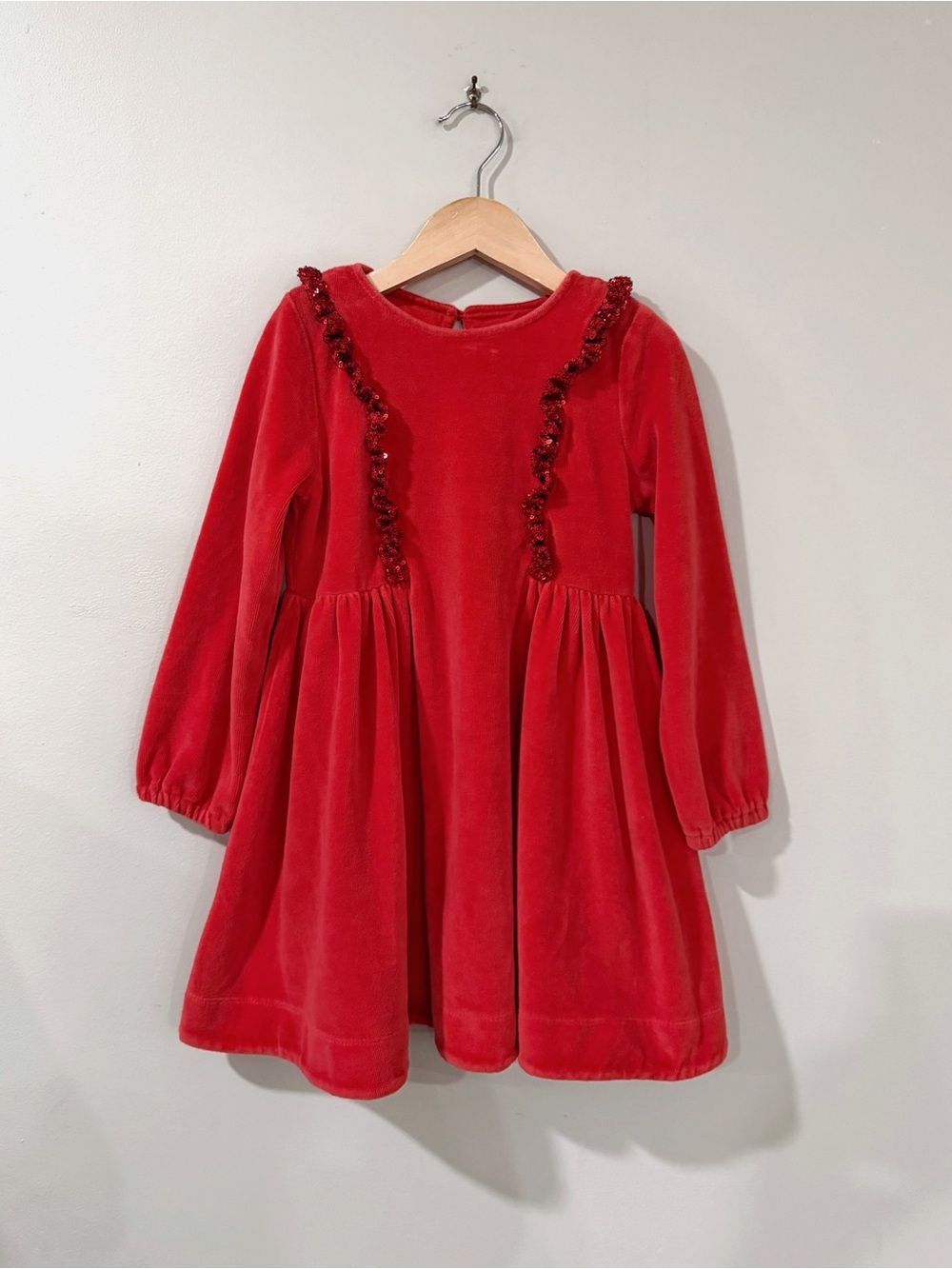 Mini Boden Girls 4-5Y Red Velour Sequin Ruffle Dress Holiday Party Cute